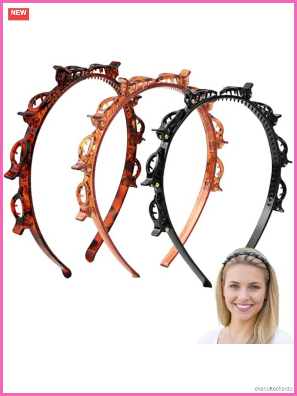 3 Pc Toothed Clip Headband Braided Hair Accessories Women